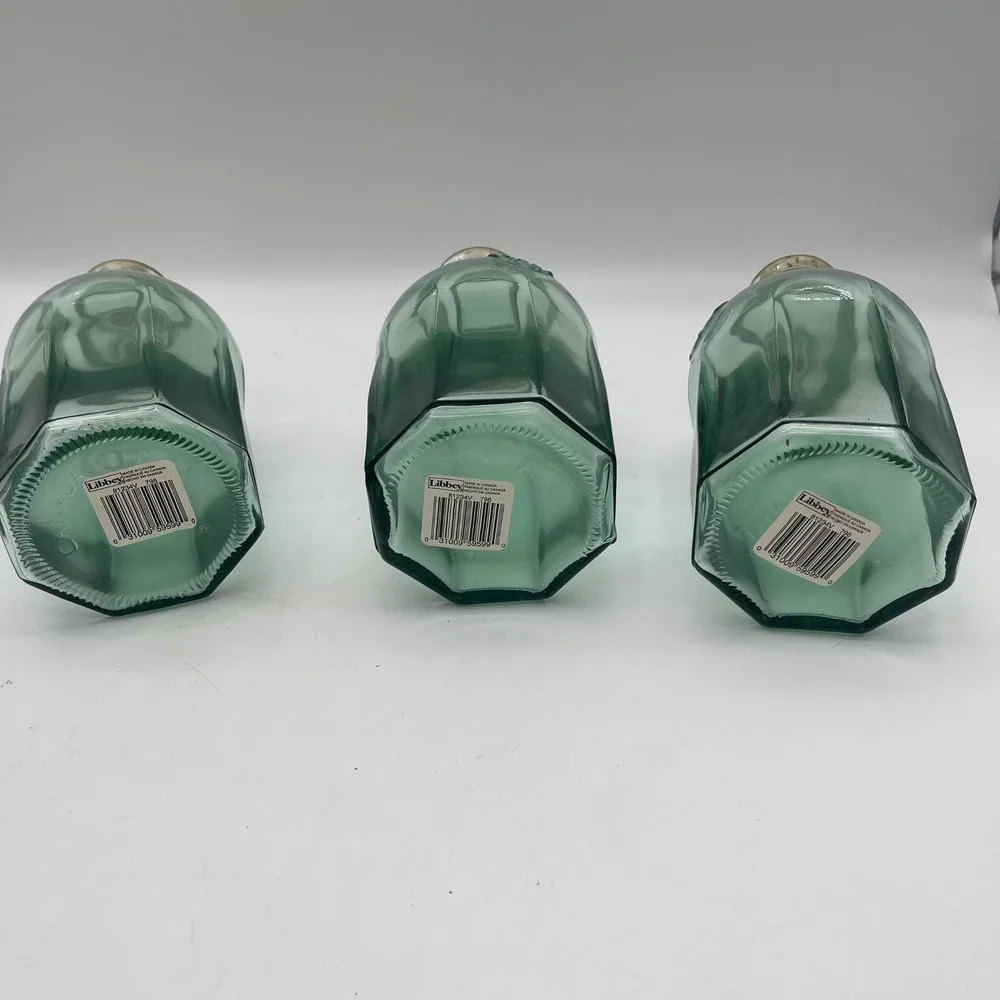 Libbey Green Glass Hexagon Decanter Bottles with Cork Set of 3 81234V Canada